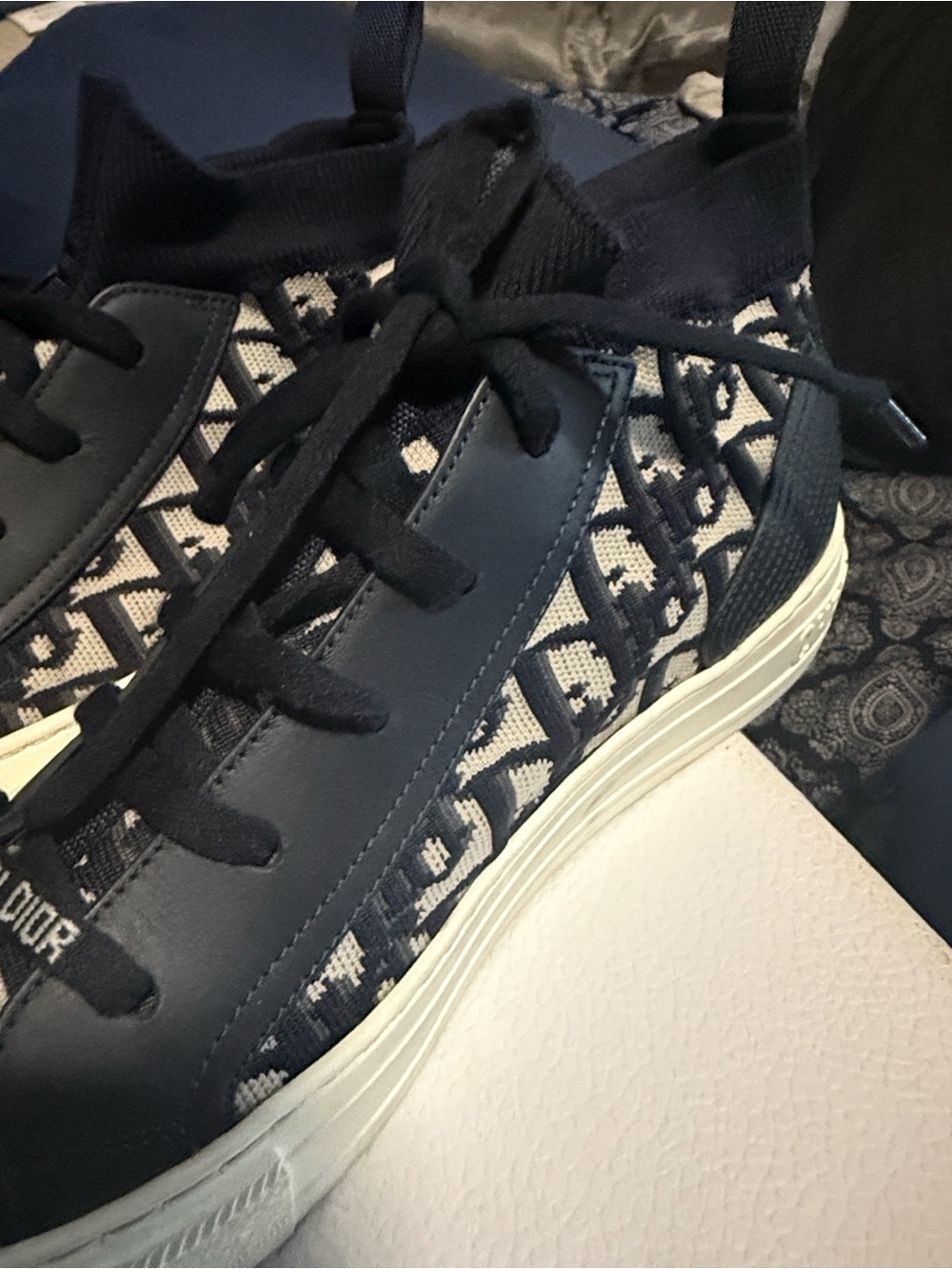 Dior Navy and Ivory Logo Knit Low-Top Sneakers